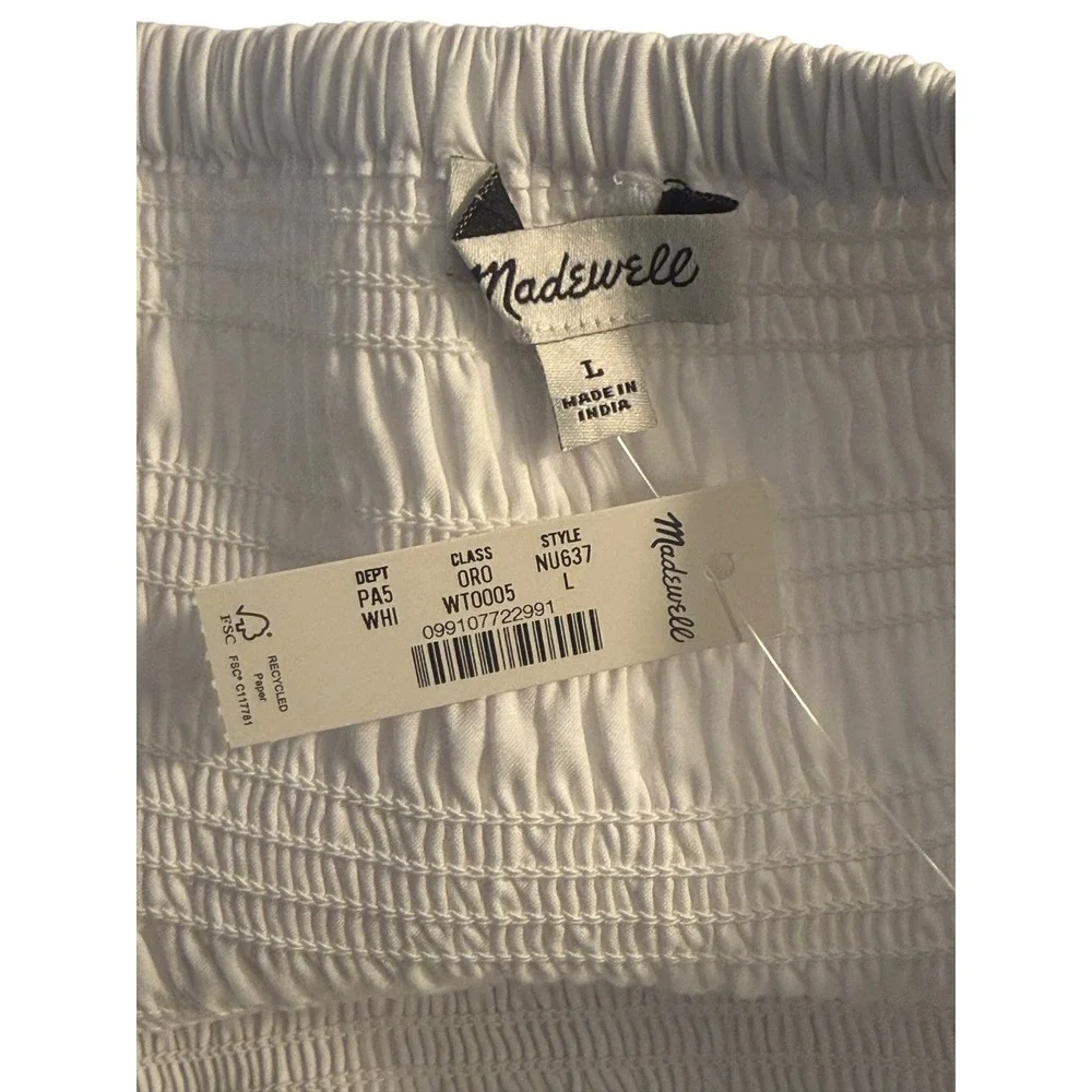 Madewell Smocked Waist Midi Skirt In Poplin White NU637 Women's Large New